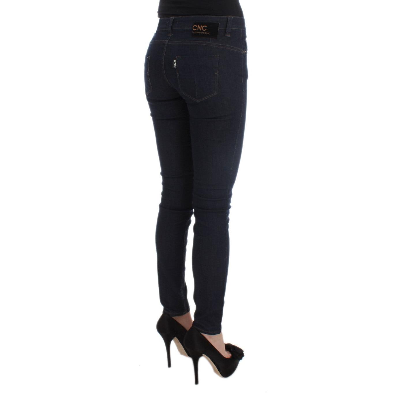 Blue Cotton Blend Slim Fit Jeans - coffeewithmee2