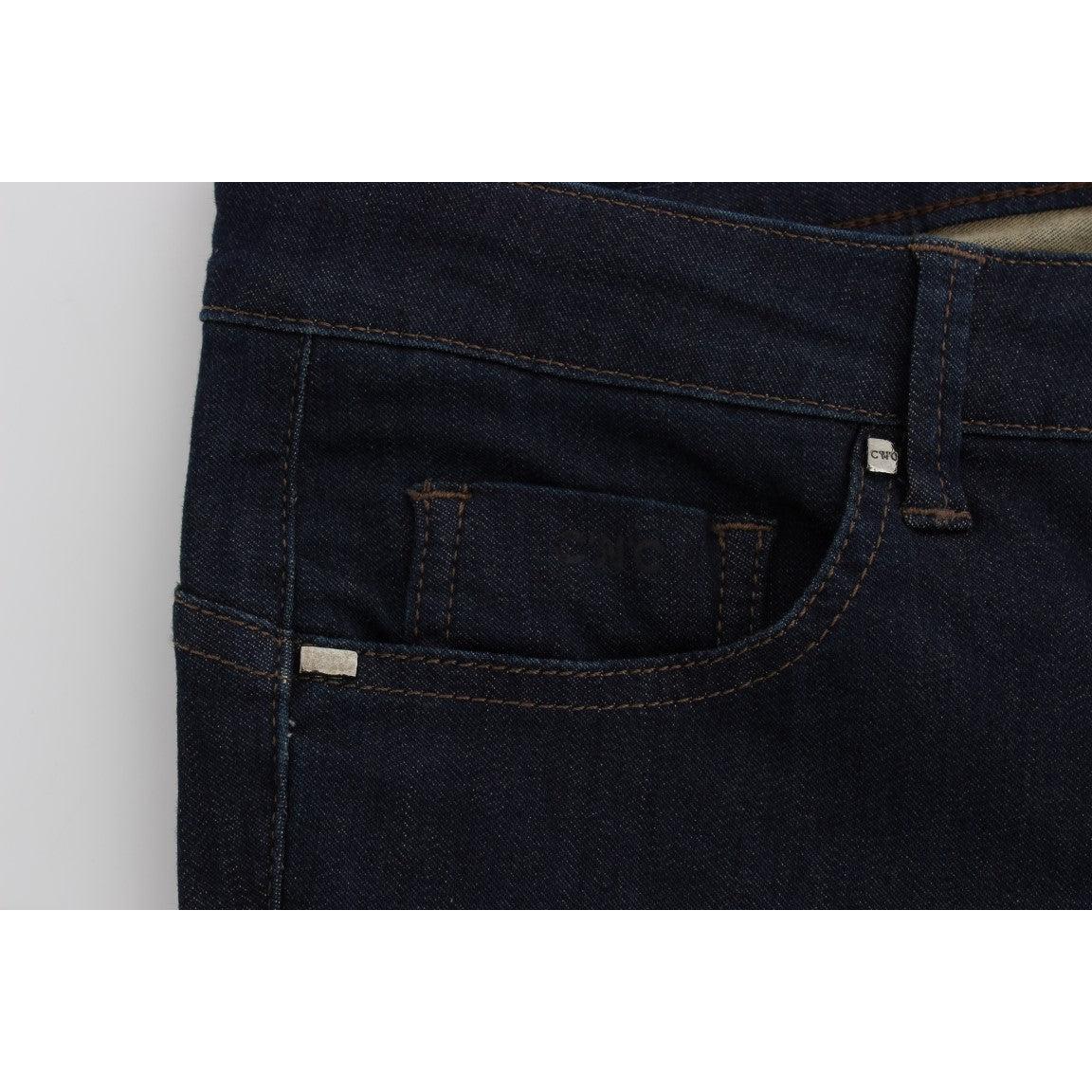 Blue Cotton Blend Slim Fit Jeans - coffeewithmee2
