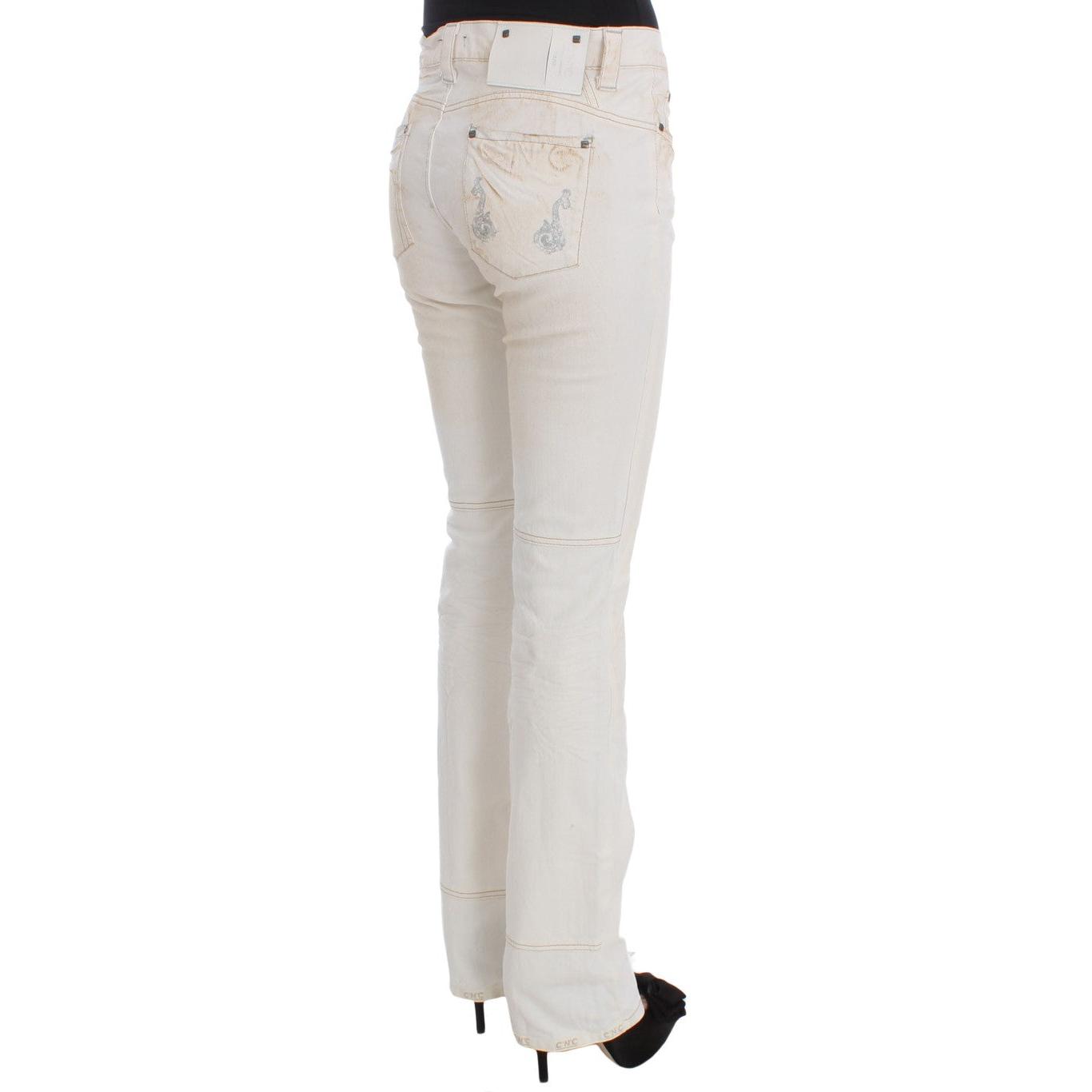 White Cotton Slim Fit Bootcut Jeans - coffeewithmee2