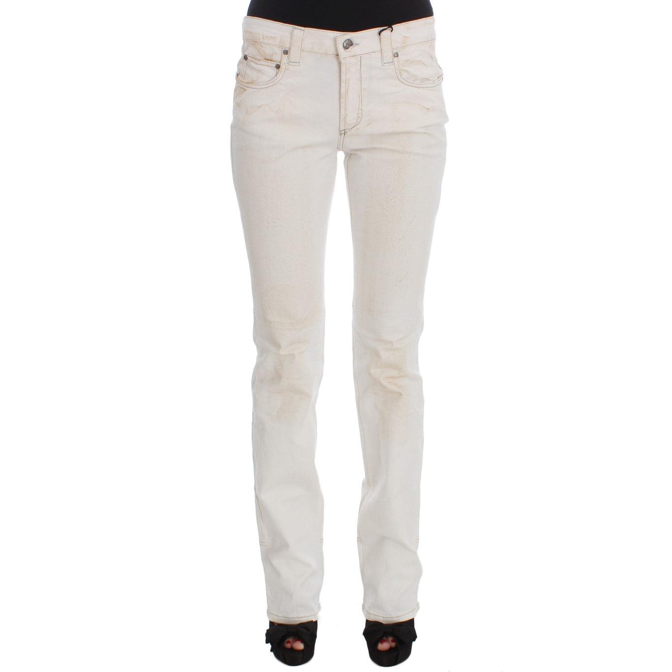 White Cotton Slim Fit Bootcut Jeans - coffeewithmee2