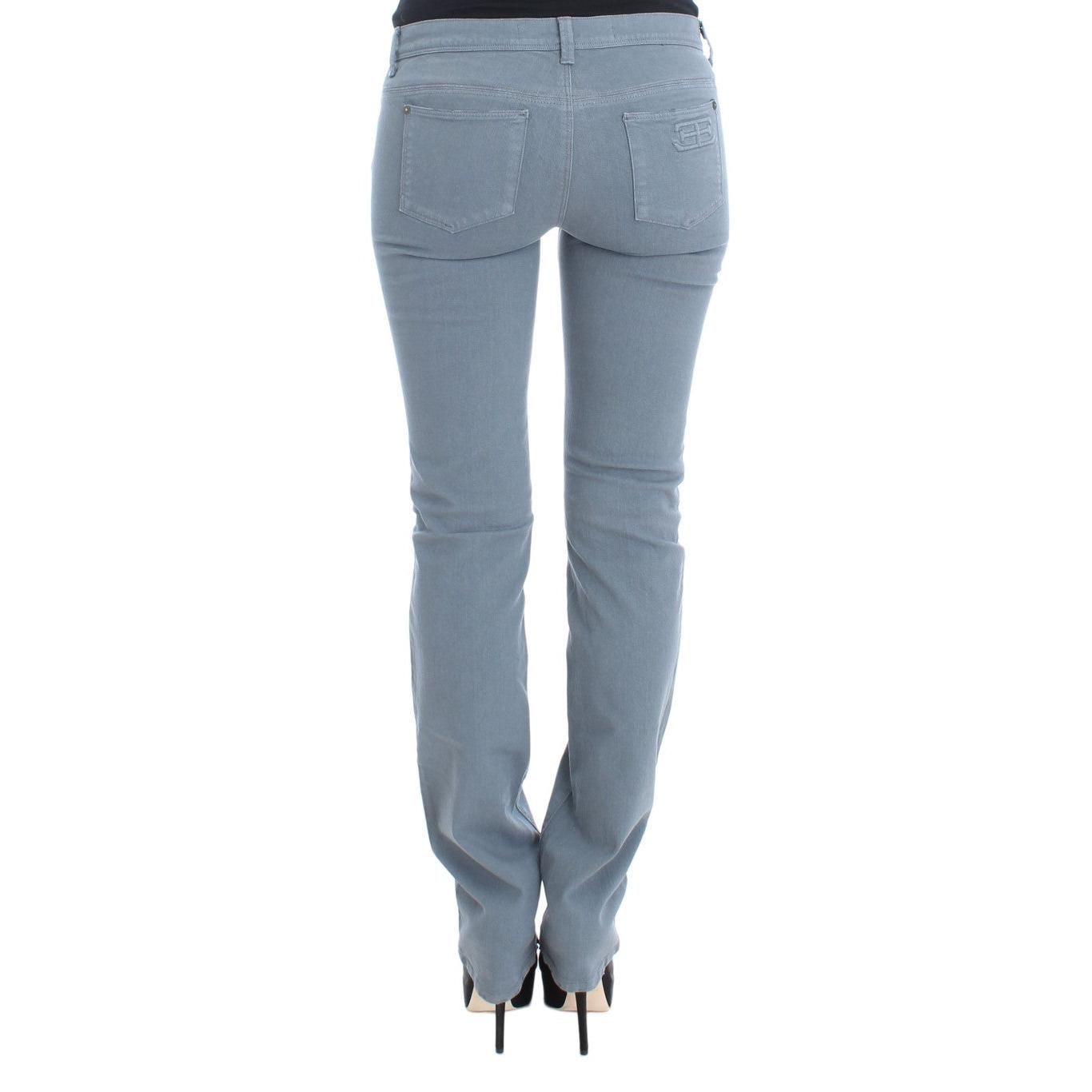 Blue Cotton Blend Slim Fit Bootcut Jeans - coffeewithmee2