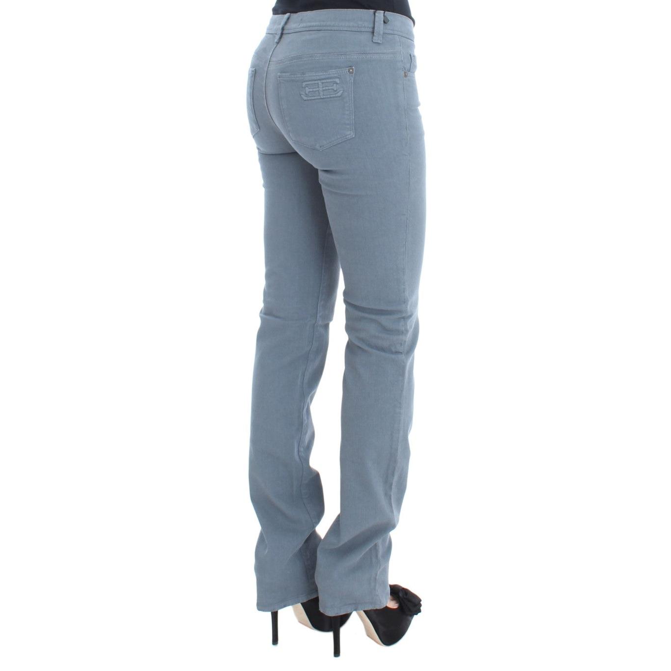 Blue Cotton Blend Slim Fit Bootcut Jeans - coffeewithmee2