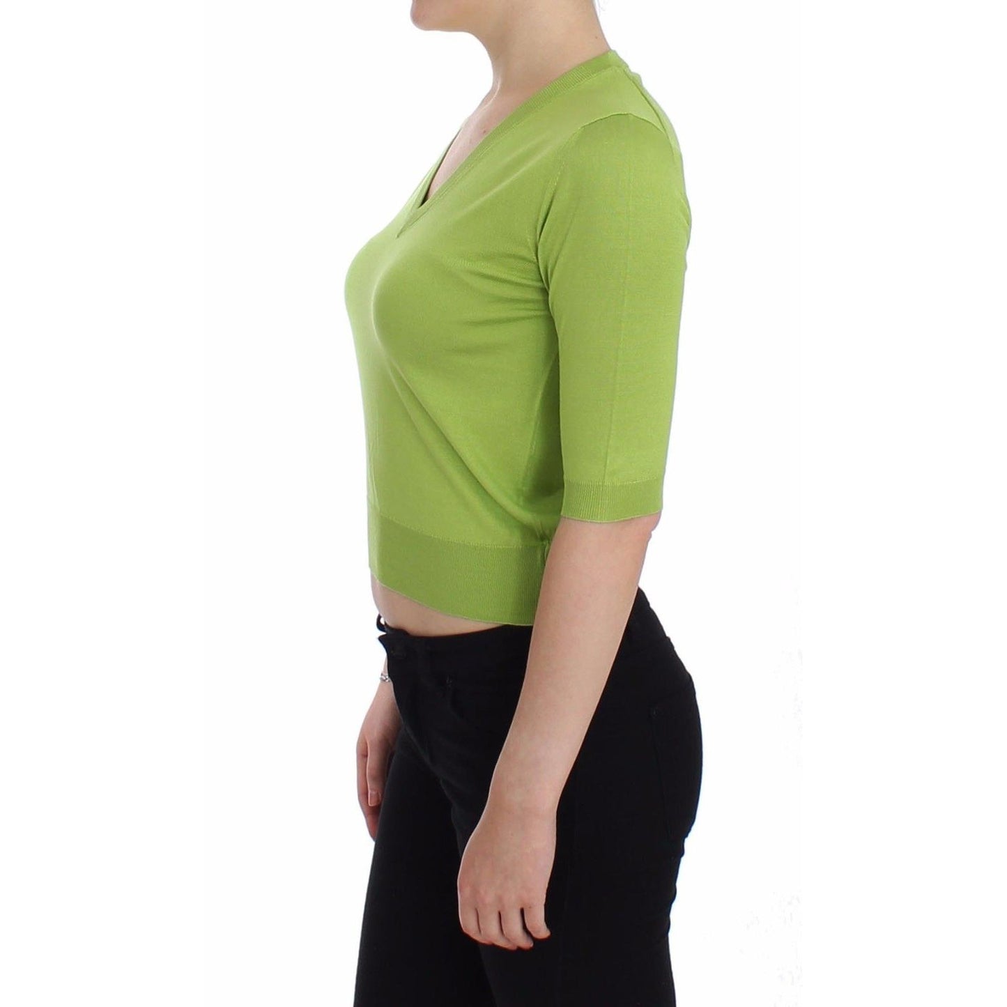 Green Wool V-neck Pullover Sweater Top - coffeewithmee2