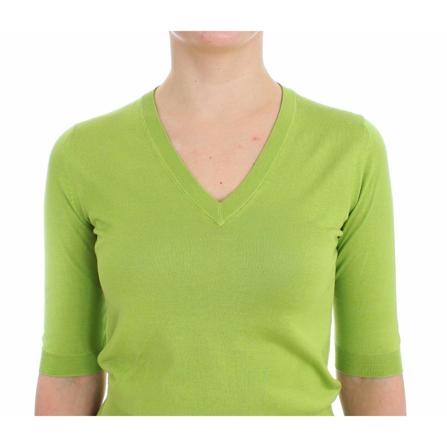 Green Wool V-neck Pullover Sweater Top - coffeewithmee2