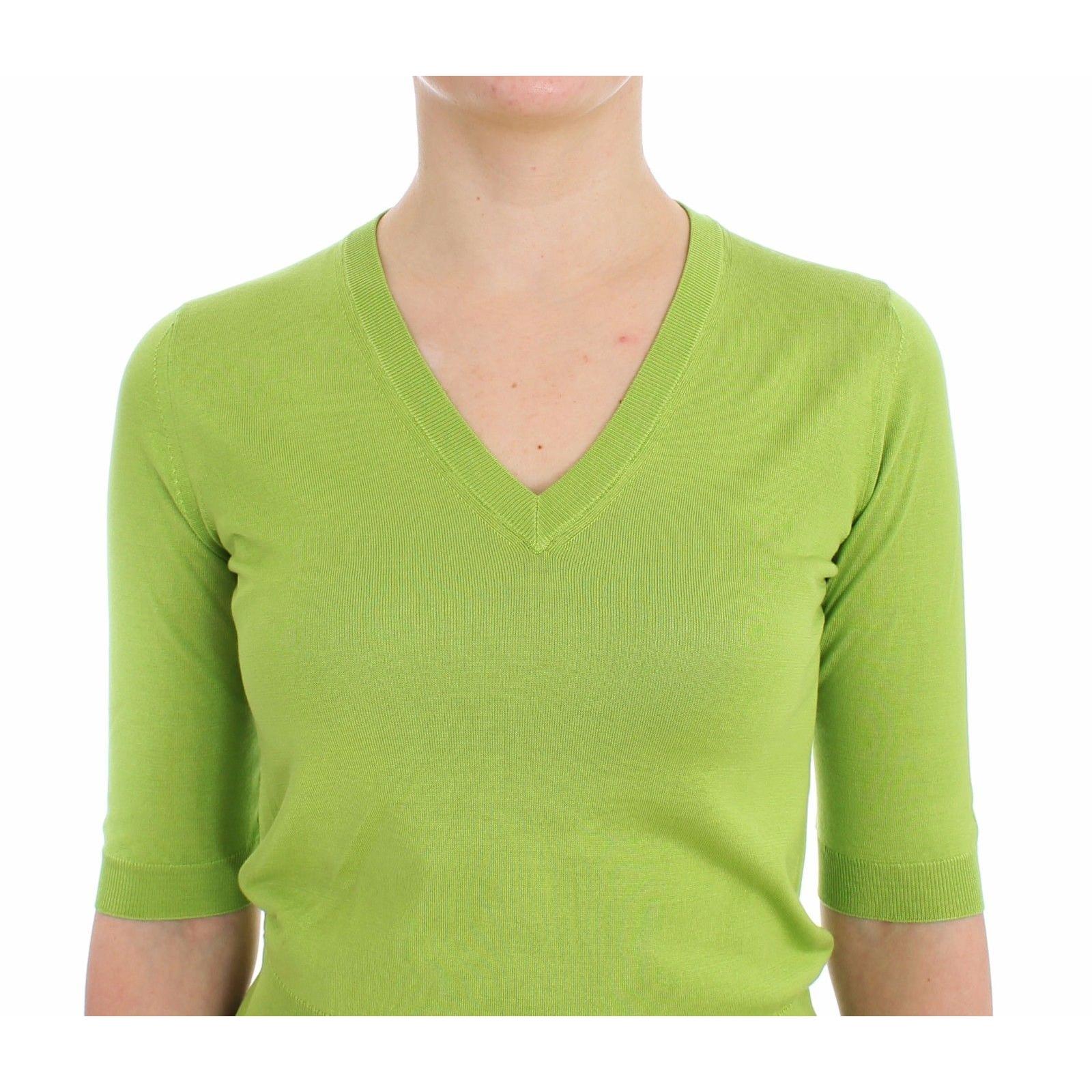 Green Wool V-neck Pullover Sweater Top - coffeewithmee2