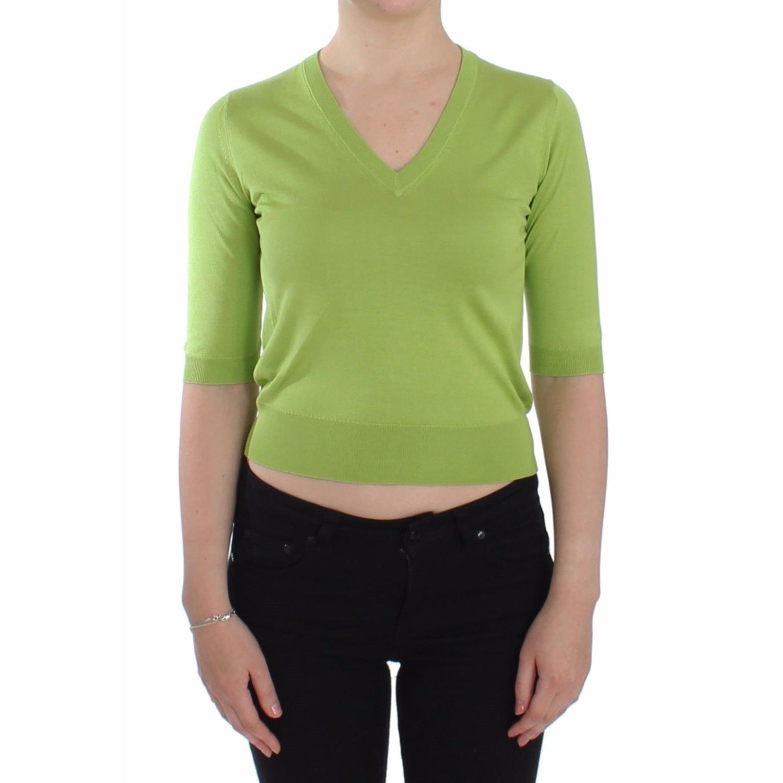 Green Wool V-neck Pullover Sweater Top - coffeewithmee2