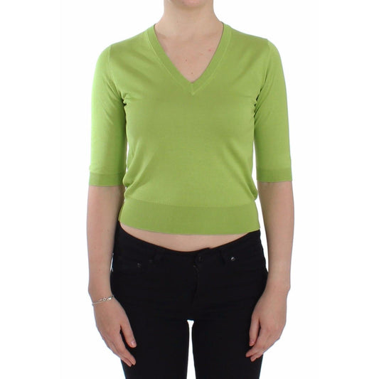 Green Wool V-neck Pullover Sweater Top - coffeewithmee2