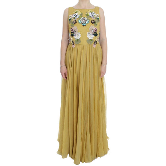 Yellow Silk Crystal Applique Shift Dress - coffeewithmee2