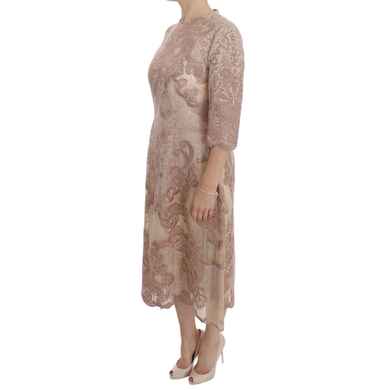 Pink Silk Lace Ricamo Shift Gown Dress - coffeewithmee2