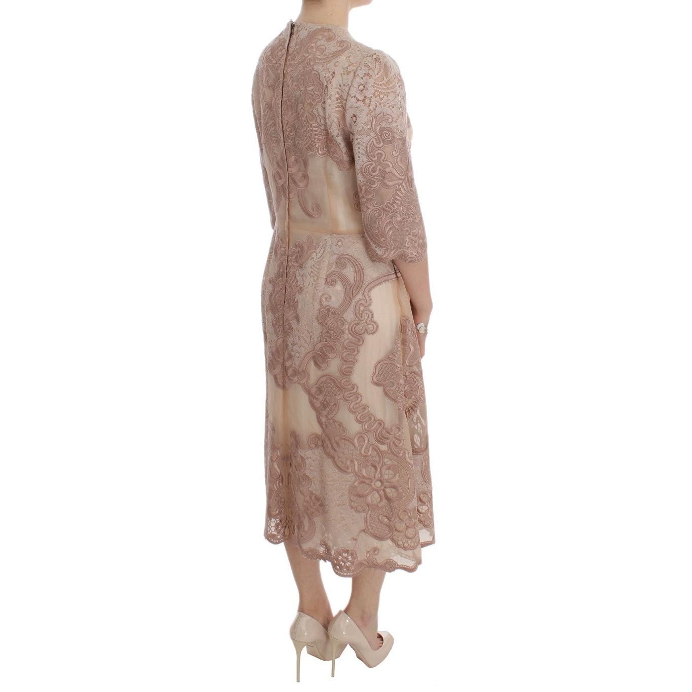 Pink Silk Lace Ricamo Shift Gown Dress - coffeewithmee2