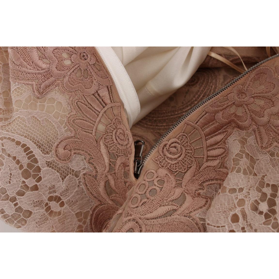 Pink Silk Lace Ricamo Shift Gown Dress - coffeewithmee2