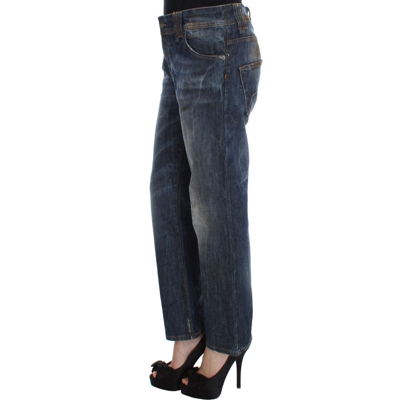 Blue Wash Cotton Boyfriend Fit Cropped Jeans - coffeewithmee2