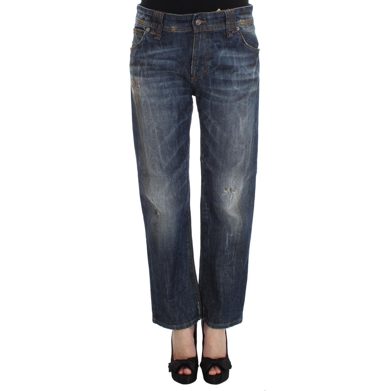 Blue Wash Cotton Boyfriend Fit Cropped Jeans - coffeewithmee2