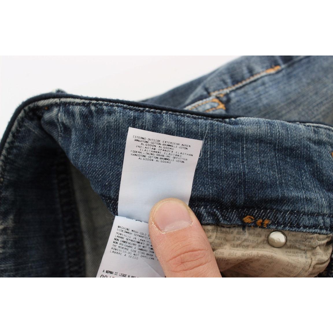 Blue Wash Cotton Blend Slim Fit Bootcut Jeans - coffeewithmee2