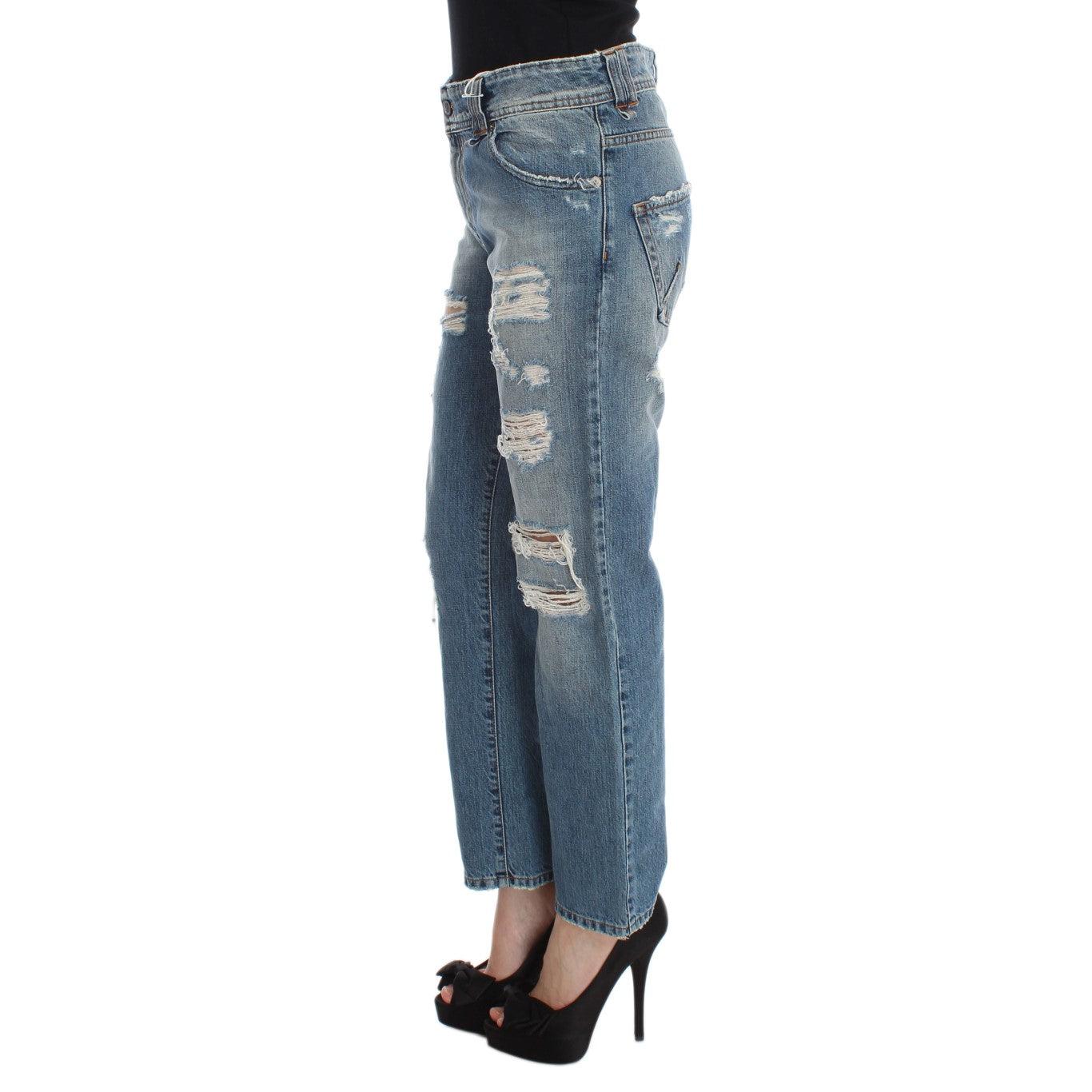 Blue Wash Cotton Boyfriend Fit Cropped Jeans - coffeewithmee2