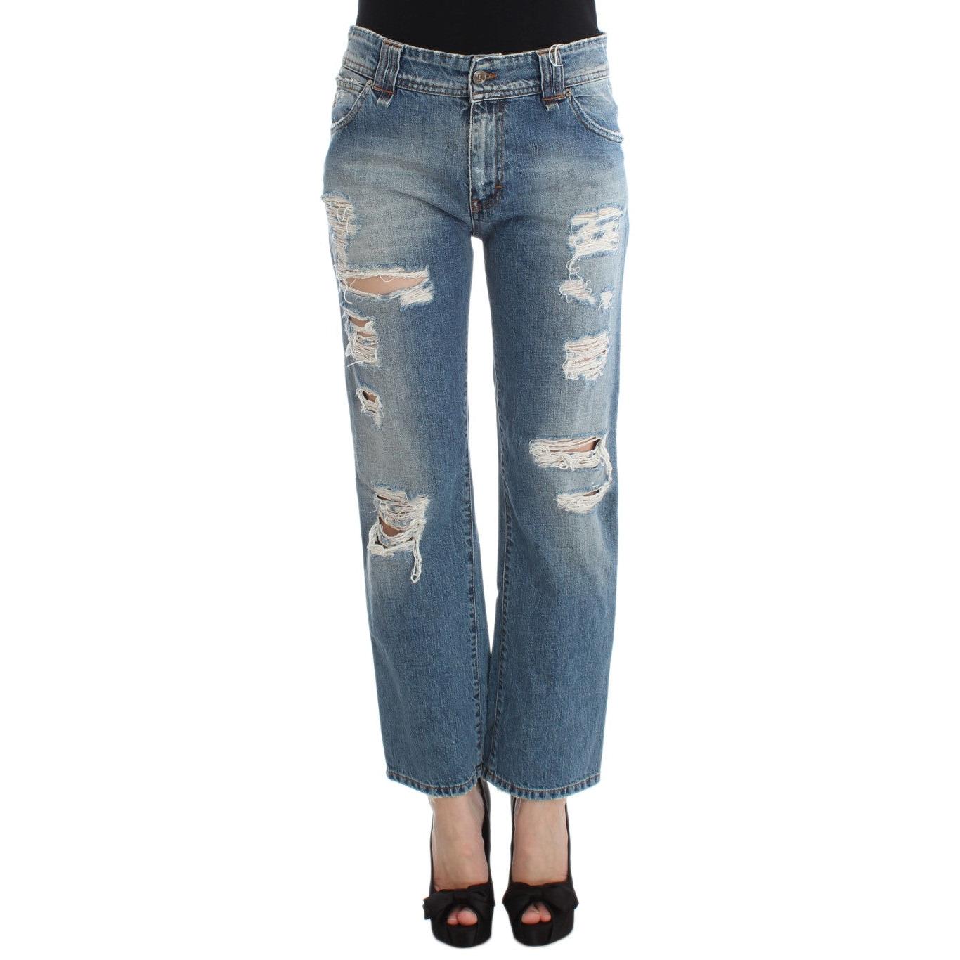 Blue Wash Cotton Boyfriend Fit Cropped Jeans - coffeewithmee2