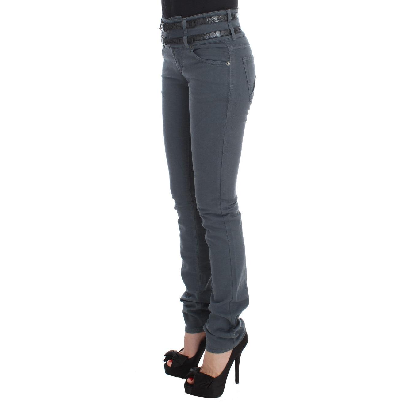 Blue Cotton Blend Slim Fit High Waist Jeans - coffeewithmee2