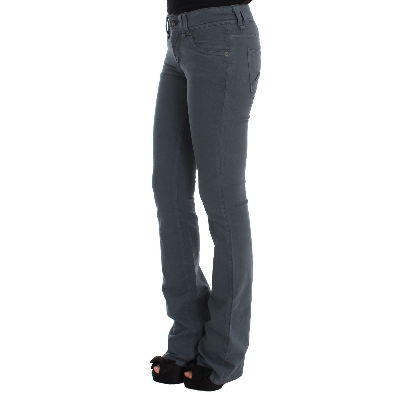 Blue Cotton Blend Slim Fit Bootcut Jeans - coffeewithmee2
