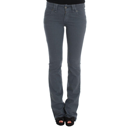 Blue Cotton Blend Slim Fit Bootcut Jeans - coffeewithmee2