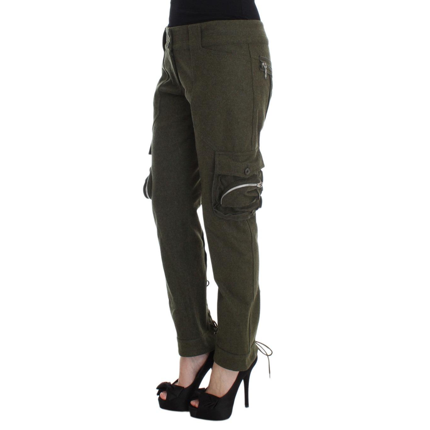 Green Wool Blend Loose Fit Cargo Pants - coffeewithmee2