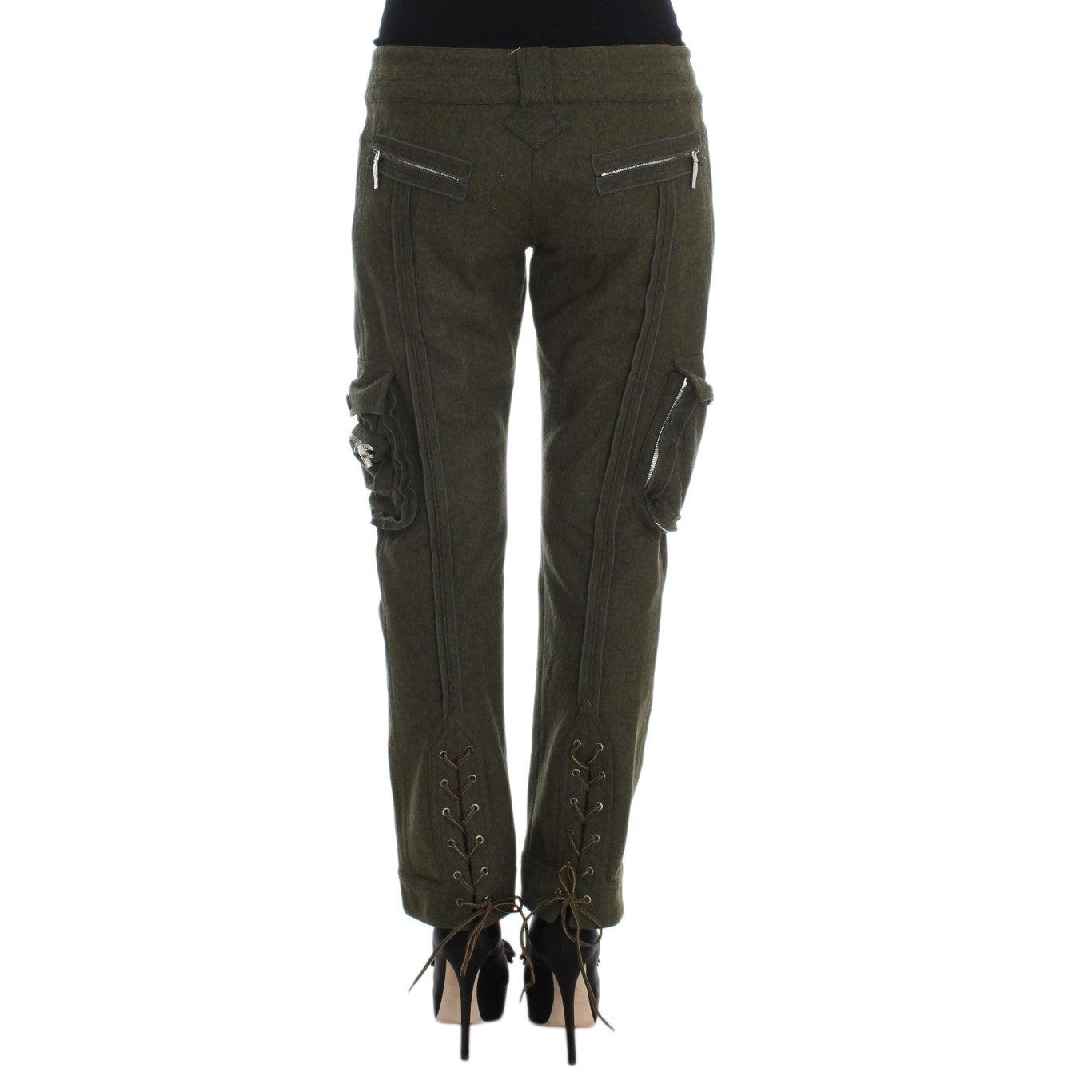 Green Wool Blend Loose Fit Cargo Pants - coffeewithmee2