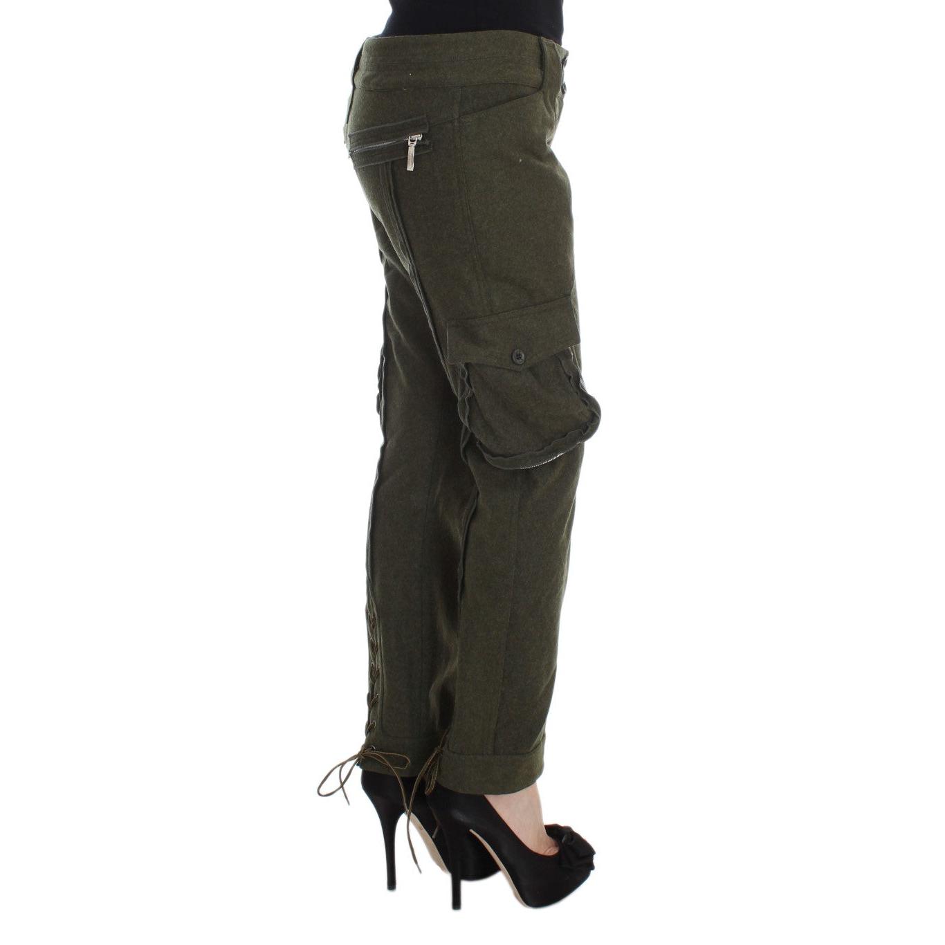 Green Wool Blend Loose Fit Cargo Pants - coffeewithmee2