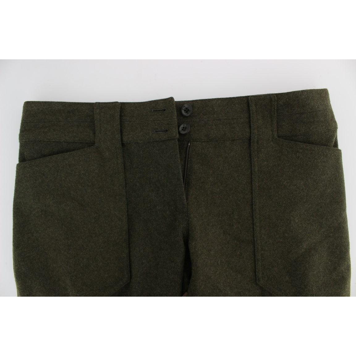 Green Wool Blend Loose Fit Cargo Pants - coffeewithmee2