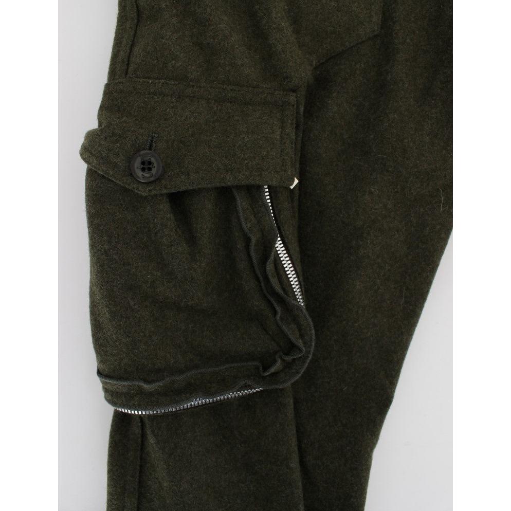 Green Wool Blend Loose Fit Cargo Pants - coffeewithmee2