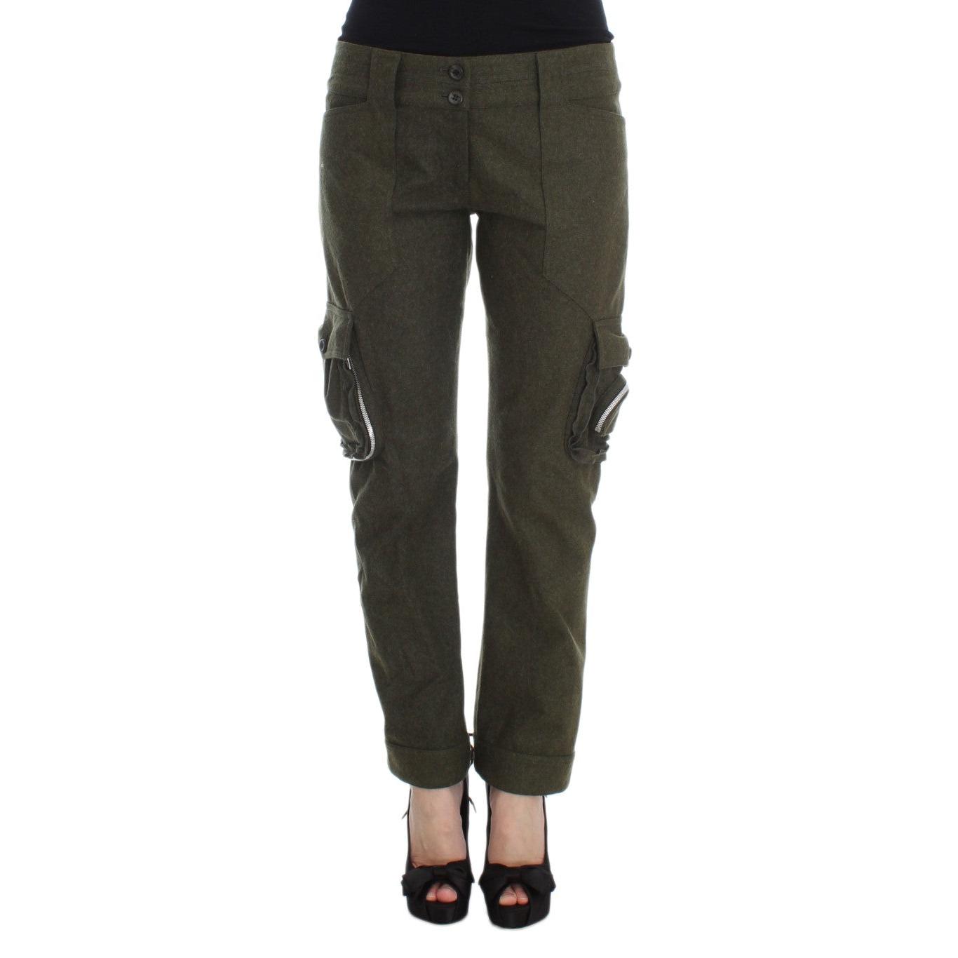 Green Wool Blend Loose Fit Cargo Pants - coffeewithmee2