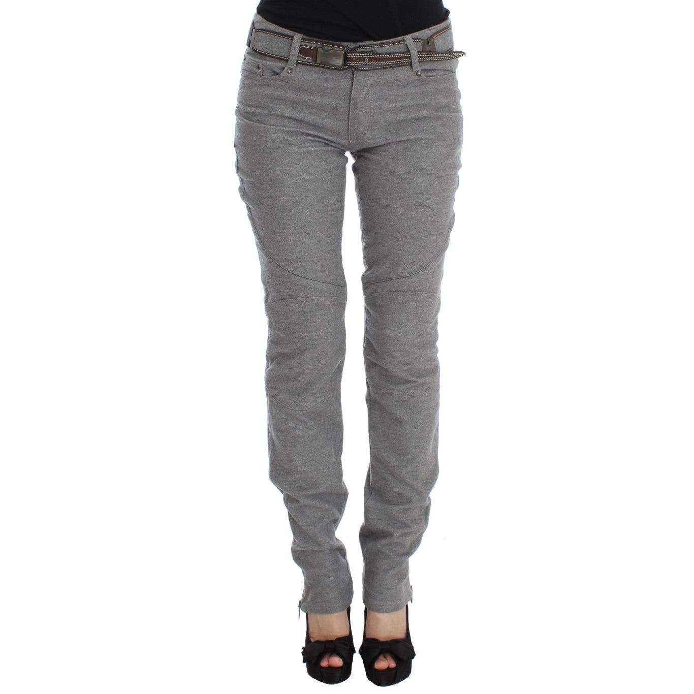 Gray Cotton Slim Fit Casual Bootcut Pants - coffeewithmee2