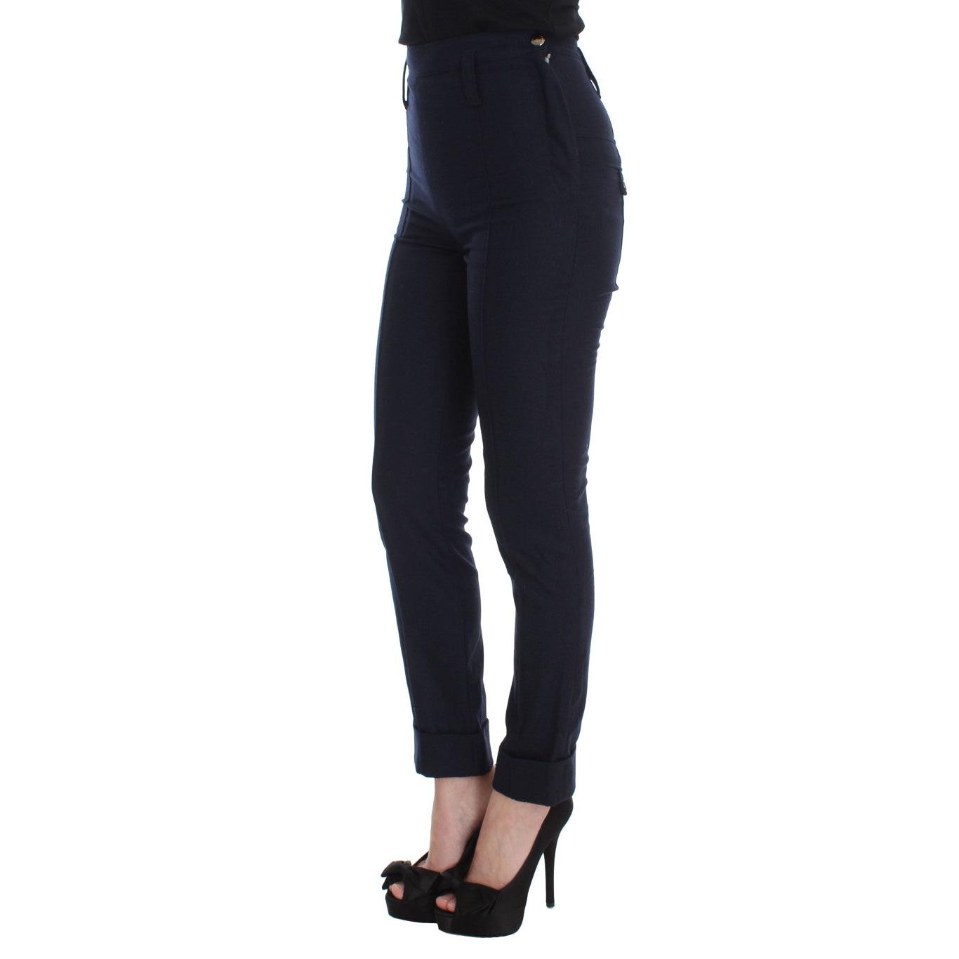 Blue Virgin Wool Slim Fit Casual Pants - coffeewithmee2