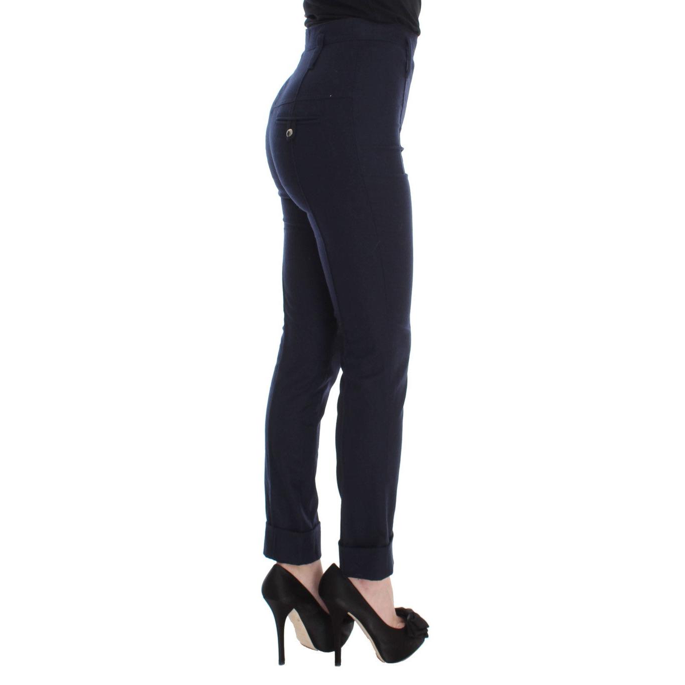 Blue Virgin Wool Slim Fit Casual Pants - coffeewithmee2