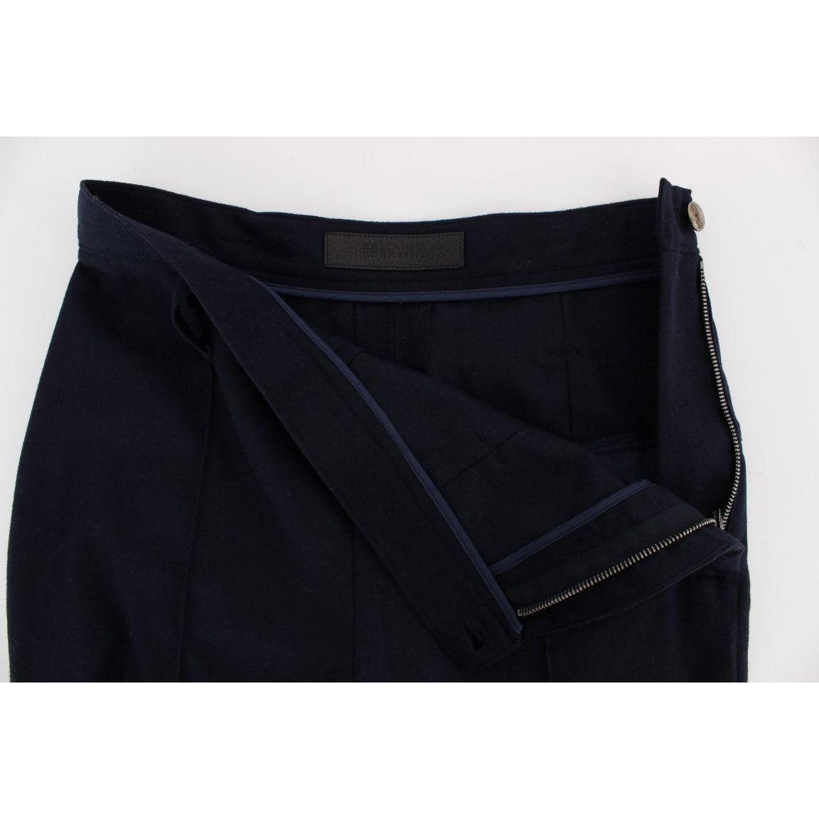 Blue Virgin Wool Slim Fit Casual Pants - coffeewithmee2