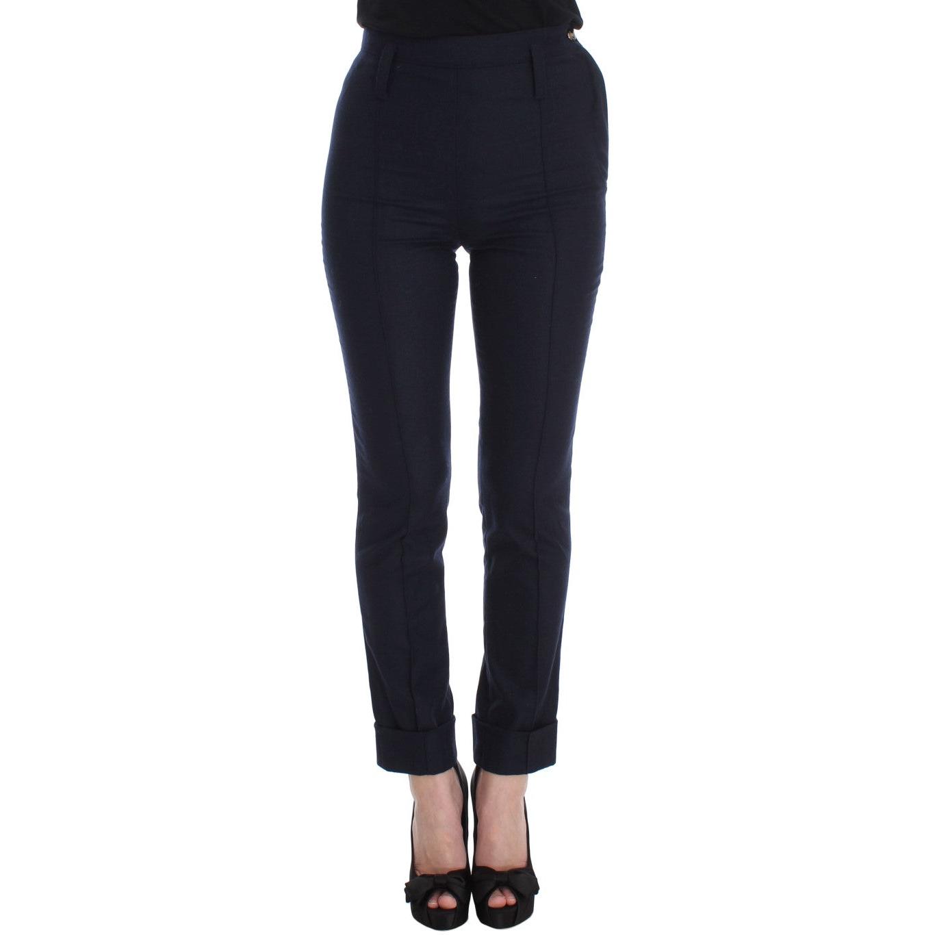 Blue Virgin Wool Slim Fit Casual Pants - coffeewithmee2