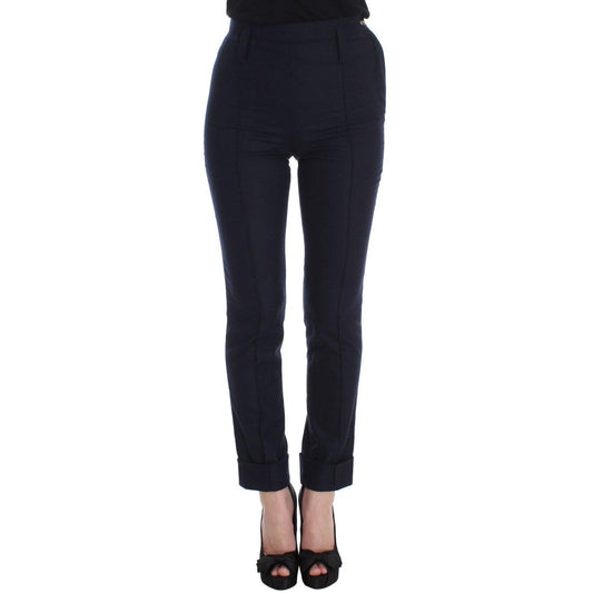 Blue Virgin Wool Slim Fit Casual Pants - coffeewithmee2