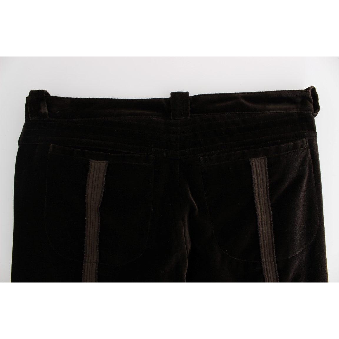 Brown Cotton Velvet Zippers Slim Fit Pants - coffeewithmee2