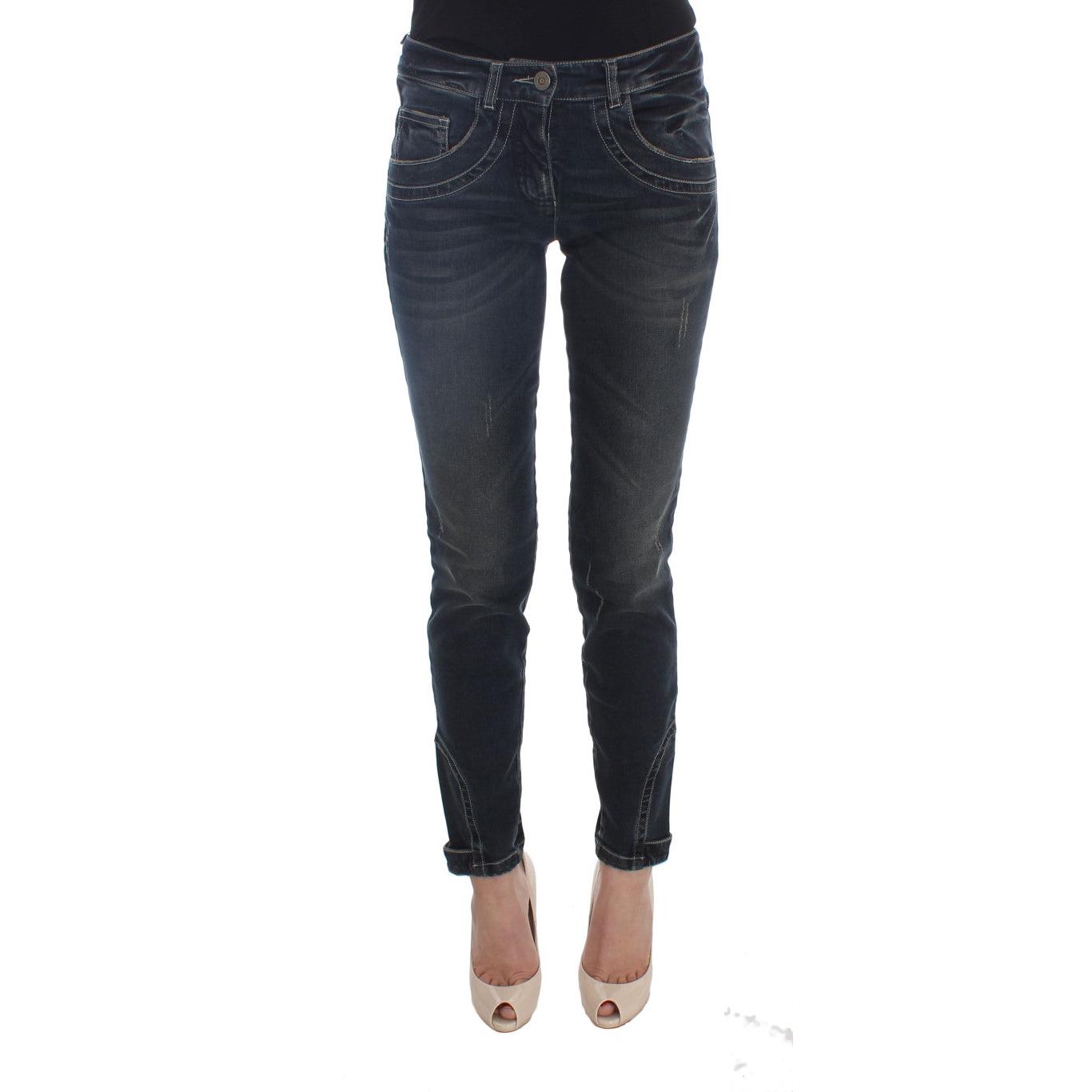 Blue Cotton Blend Slim Fit Jeans - coffeewithmee2