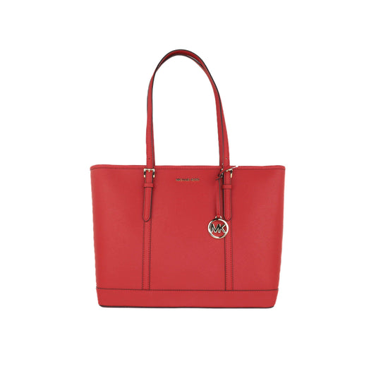 Jet Set Travel Large Saffiano Leather Top Zip Shoulder Tote Handbag (Flame) - coffeewithmee2