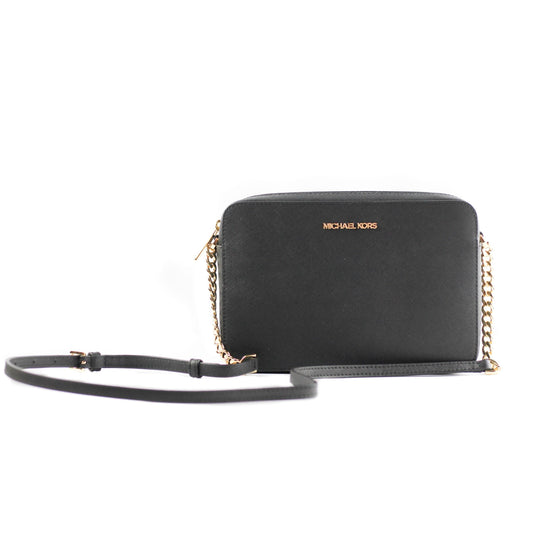 Jet Set Large East West Saffiano Leather Crossbody Bag Handbag (Black Solid/Gold Hardware) - coffeewithmee2