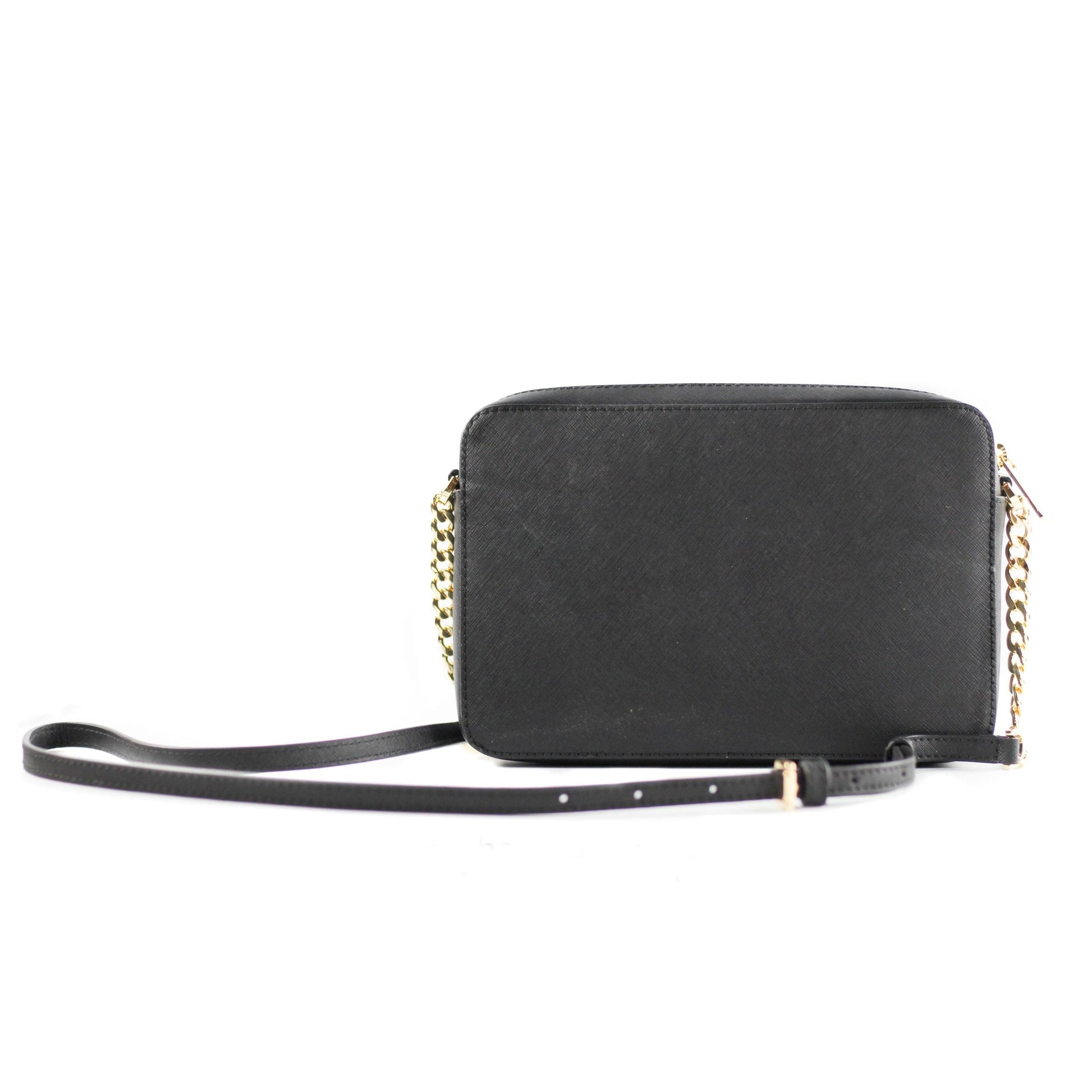 Jet Set Large East West Saffiano Leather Crossbody Bag Handbag (Black Solid/Gold Hardware) - coffeewithmee2