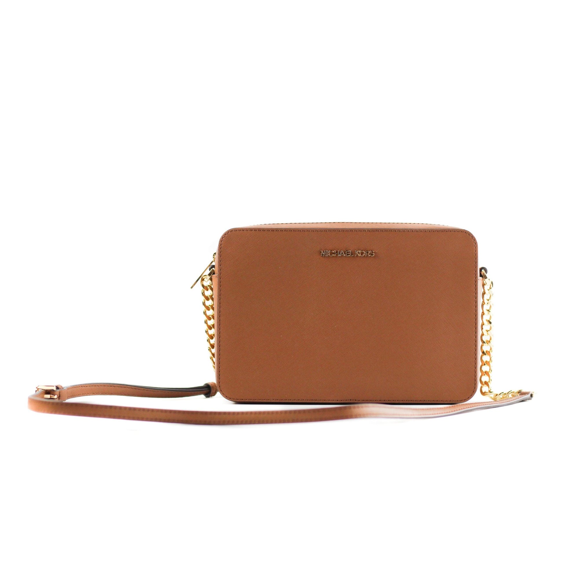 Jet Set Large East West Saffiano Leather Crossbody Bag Handbag (Luggage Solid/Gold) - coffeewithmee2