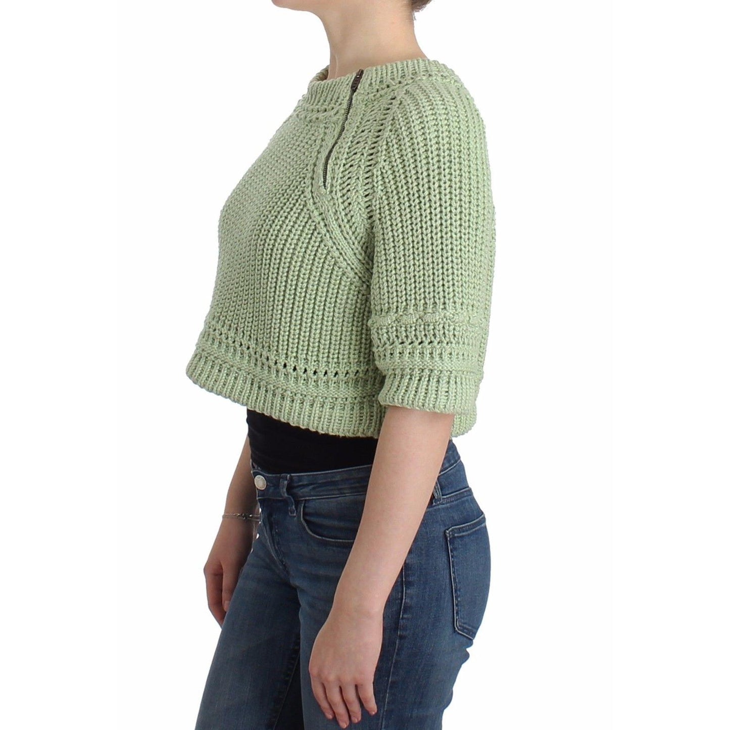 Green Cropped Knit Sweater Knitted Jumper - coffeewithmee2