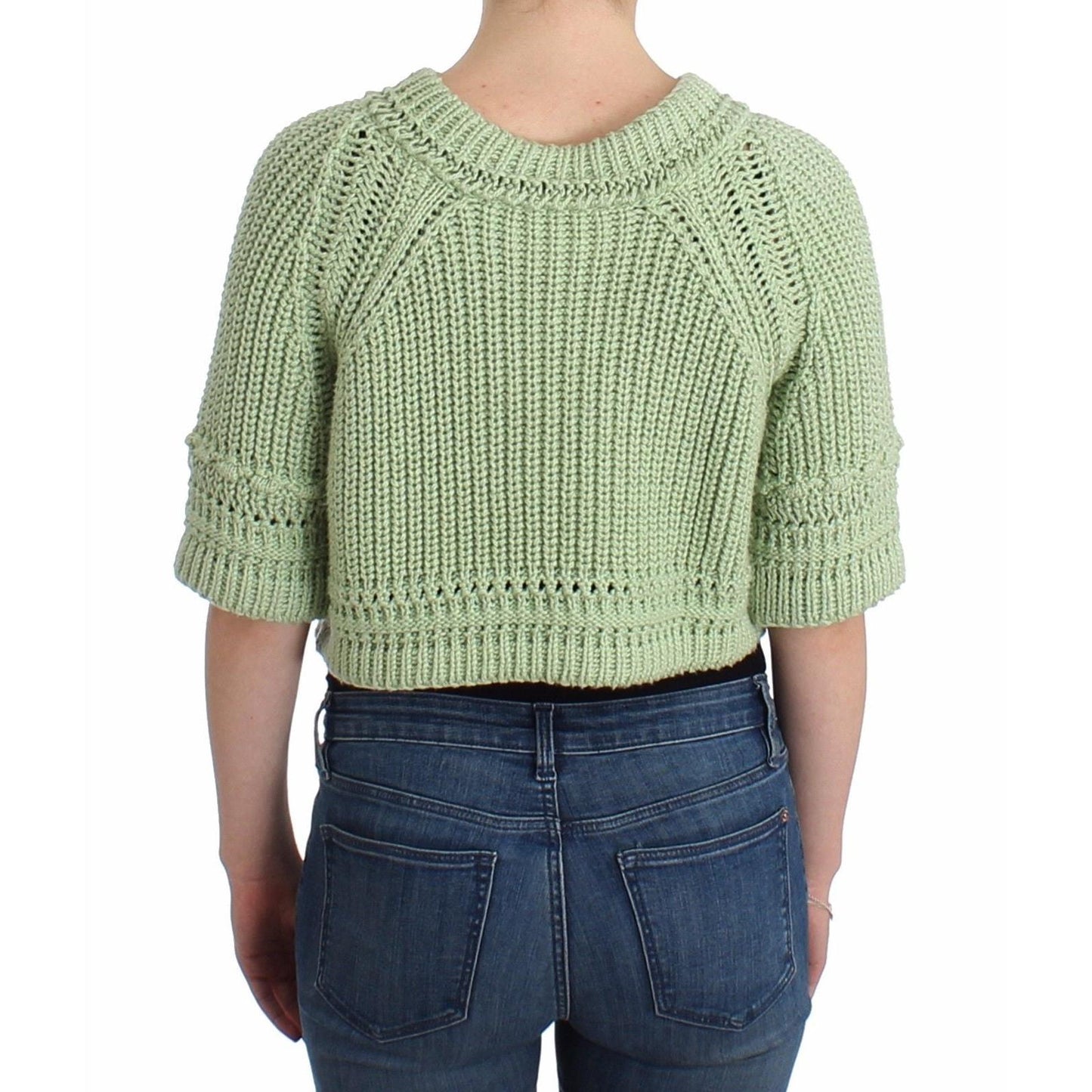 Green Cropped Knit Sweater Knitted Jumper - coffeewithmee2