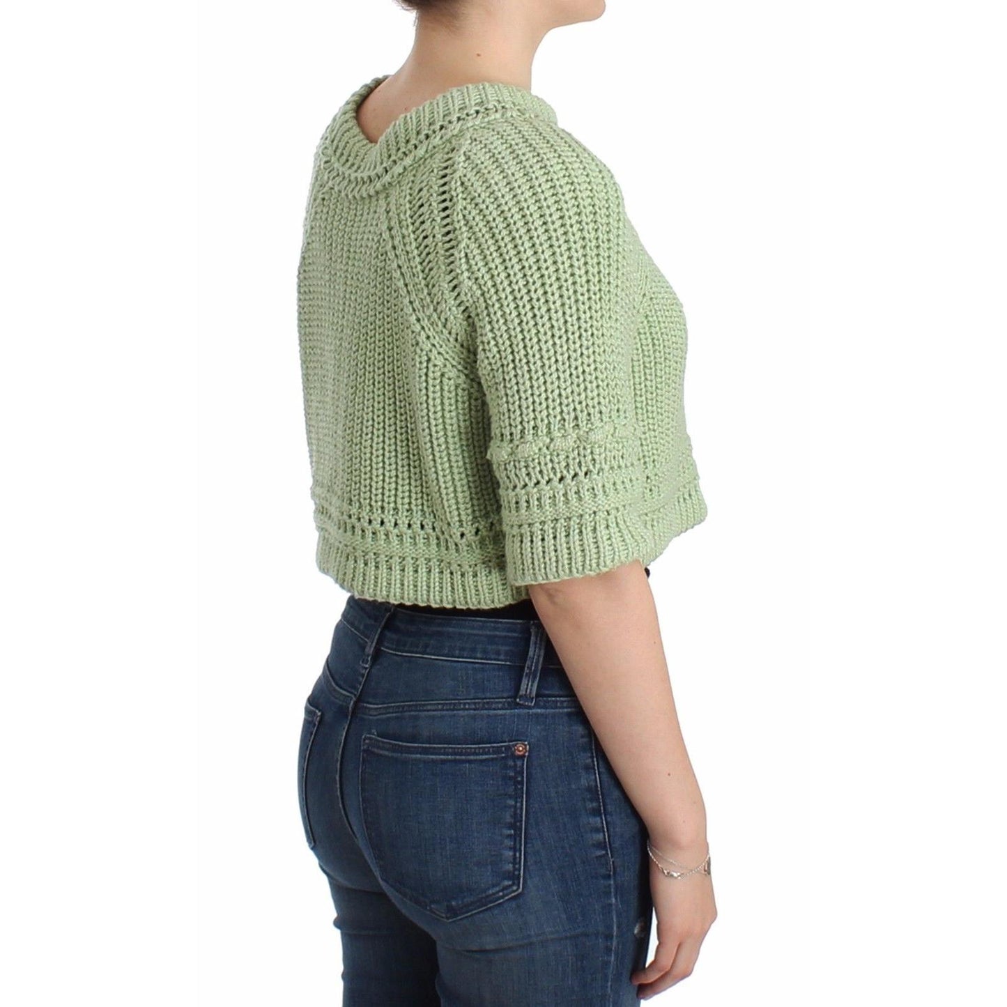 Green Cropped Knit Sweater Knitted Jumper - coffeewithmee2