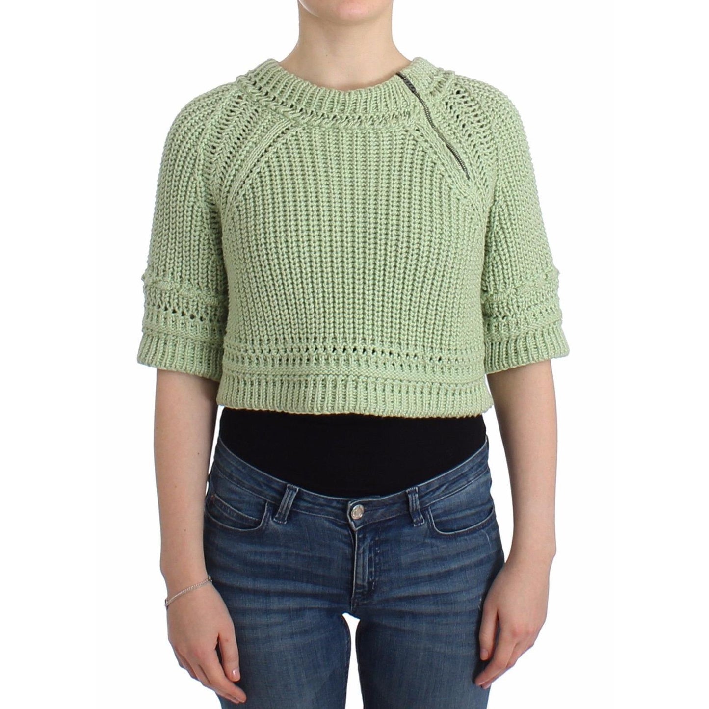 Green Cropped Knit Sweater Knitted Jumper - coffeewithmee2