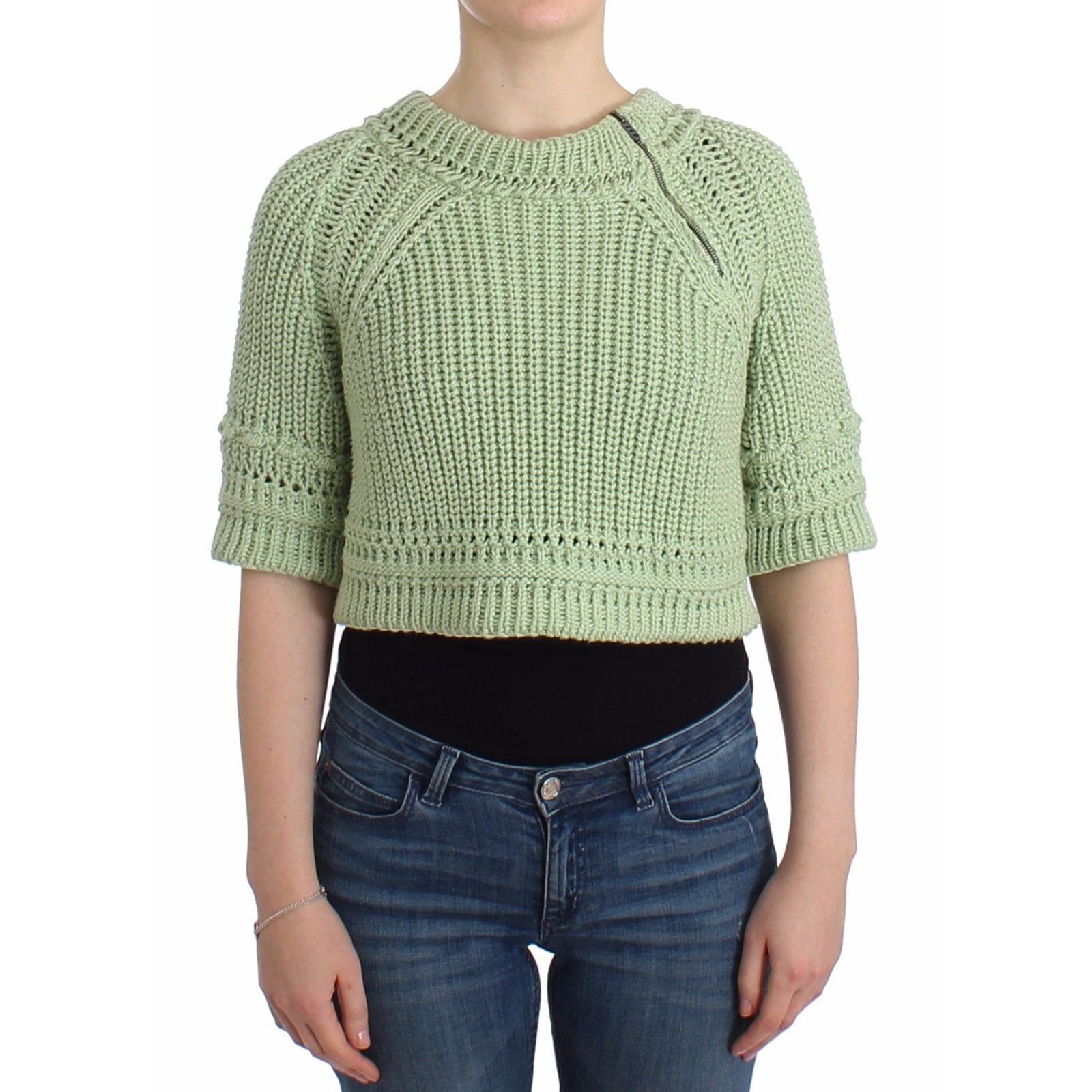 Green Cropped Knit Sweater Knitted Jumper - coffeewithmee2