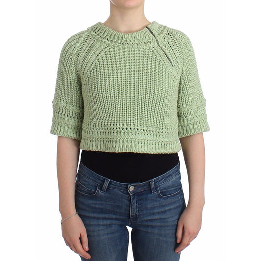 Green Cropped Knit Sweater Knitted Jumper - coffeewithmee2