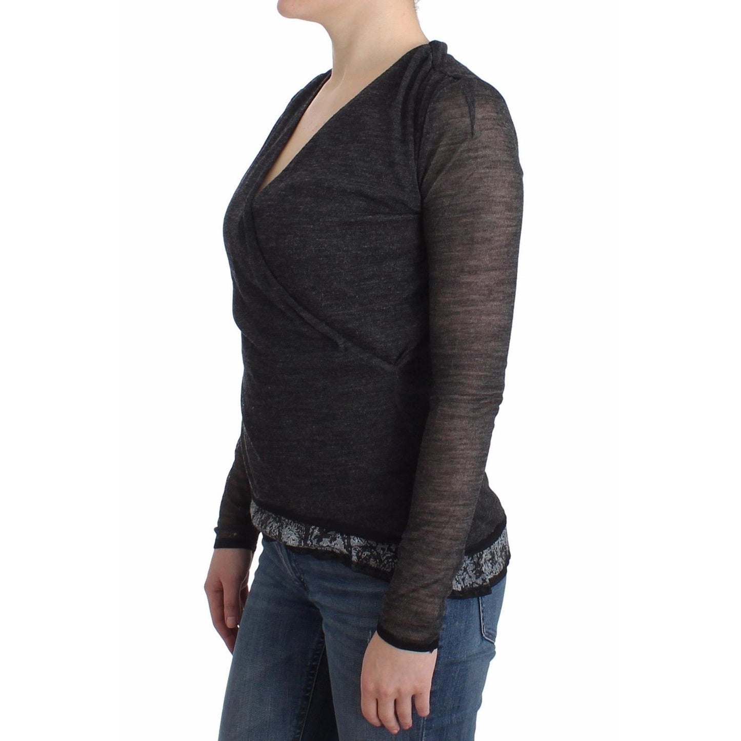 Gray Wool Blend Stretch Long Sleeve Sweater - coffeewithmee2