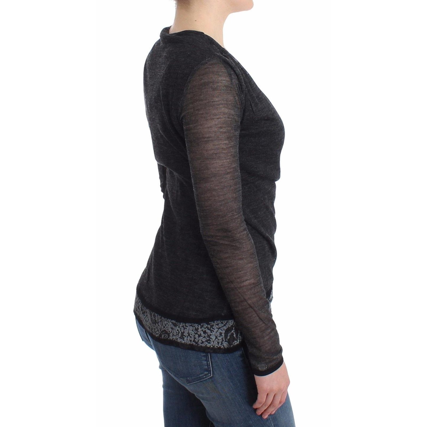 Gray Wool Blend Stretch Long Sleeve Sweater - coffeewithmee2