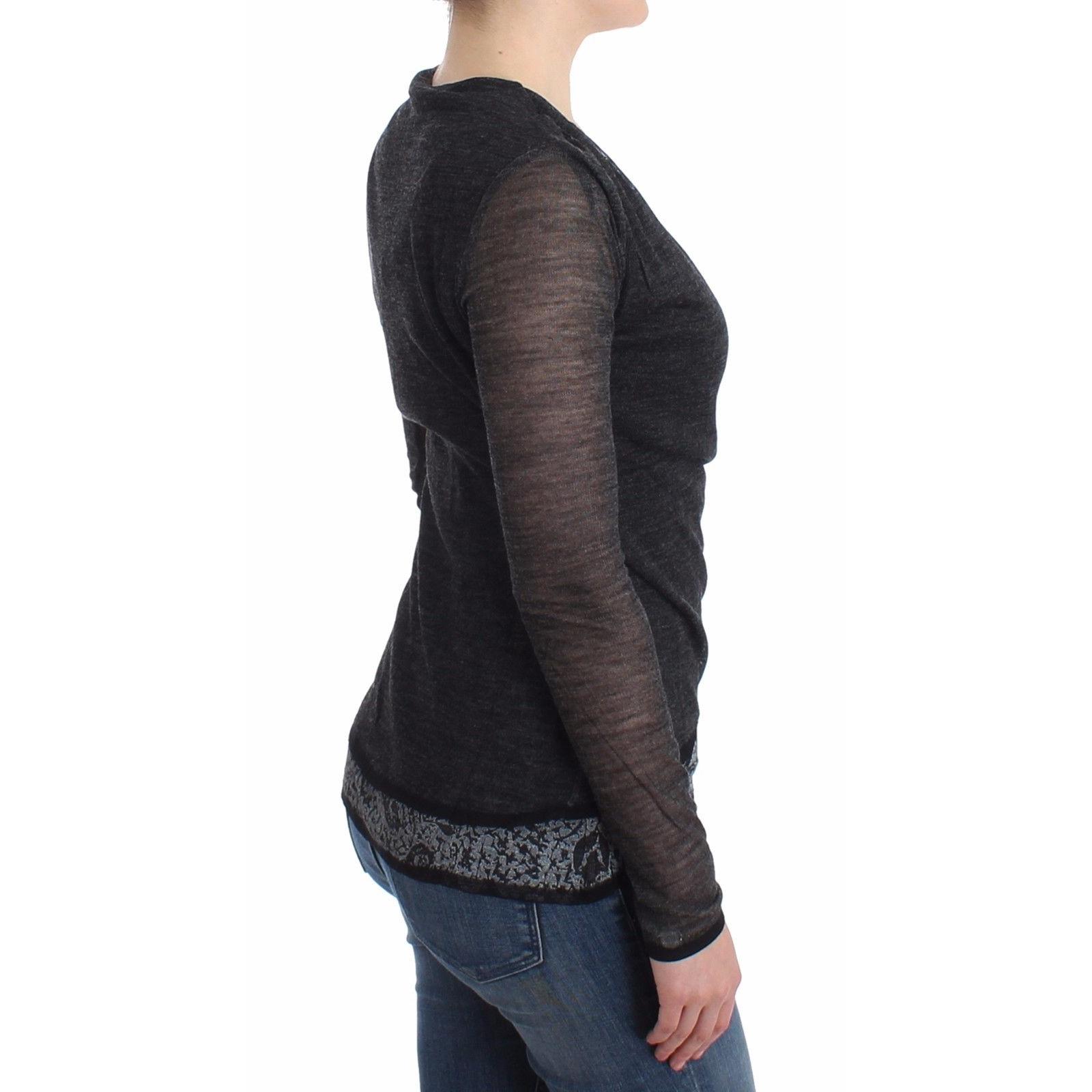 Gray Wool Blend Stretch Long Sleeve Sweater - coffeewithmee2